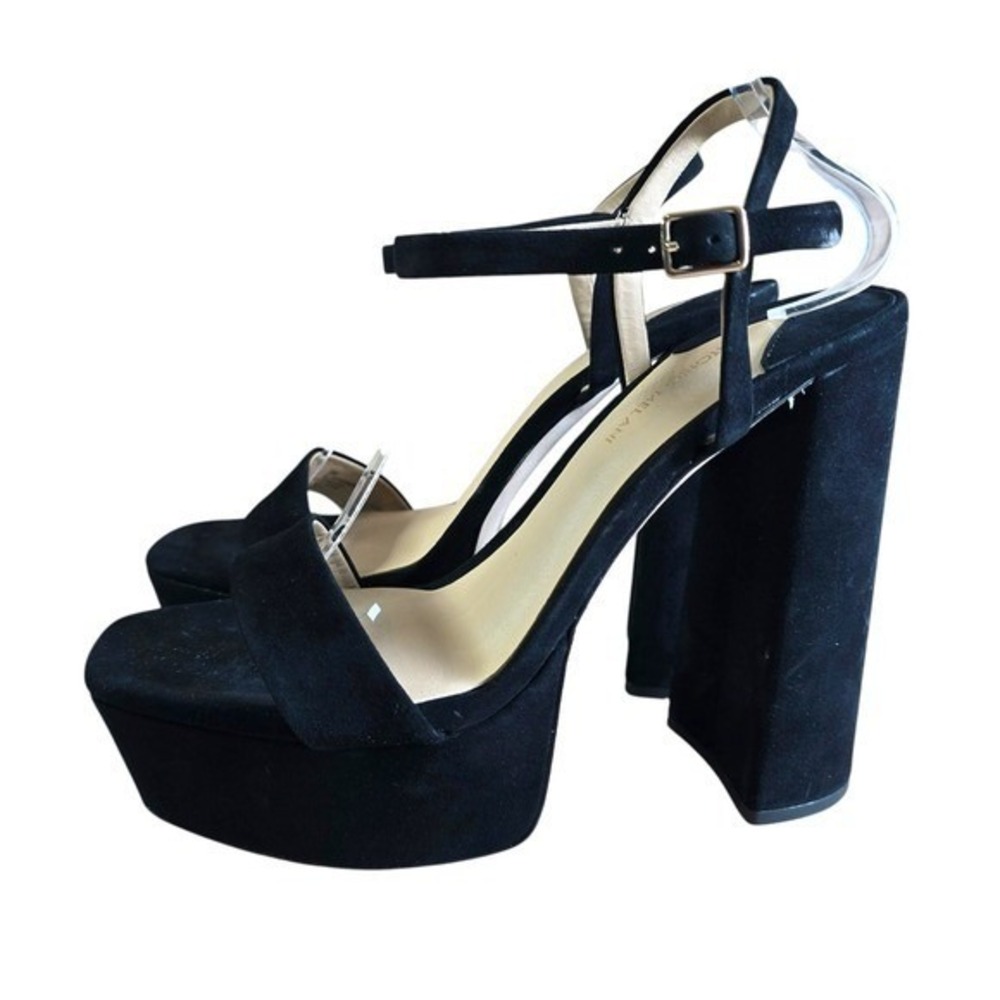 Antonio Melani Black Suede Platform Block Heel Sandals Ankle Strap‎ Women 9M NEW